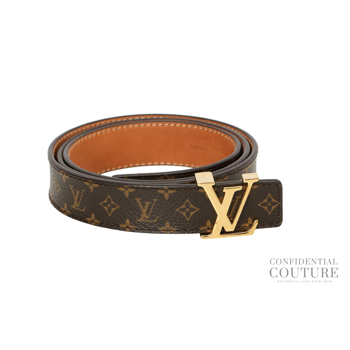 Authentic Pre-Loved — Monogram LV Initials Slim Belt 90/36 — Front View