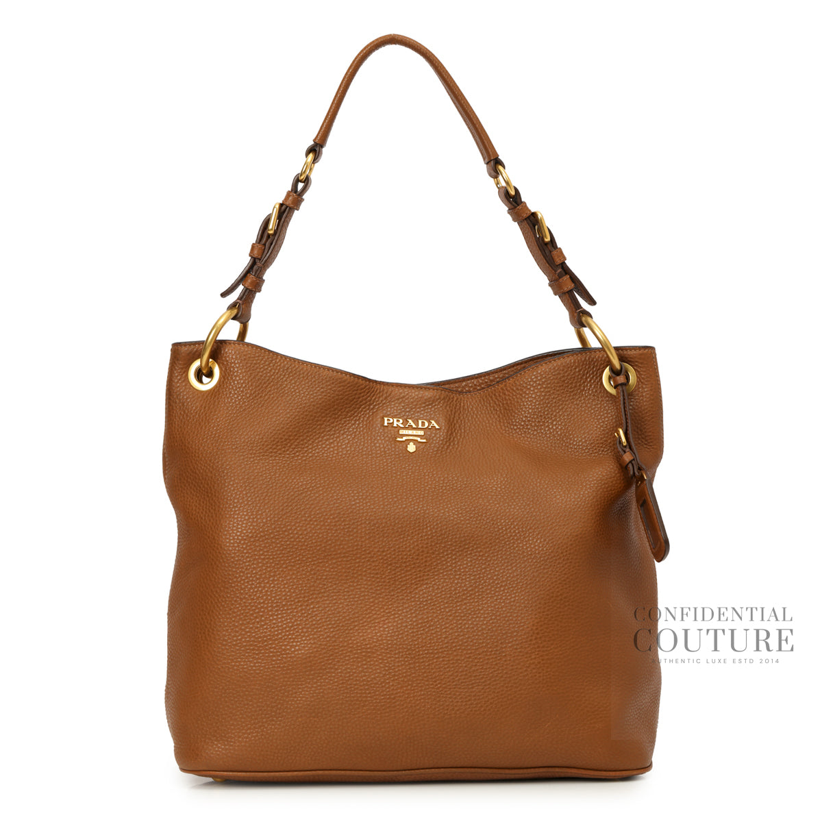 Brown Vitello Daino Leather Hobo Bag