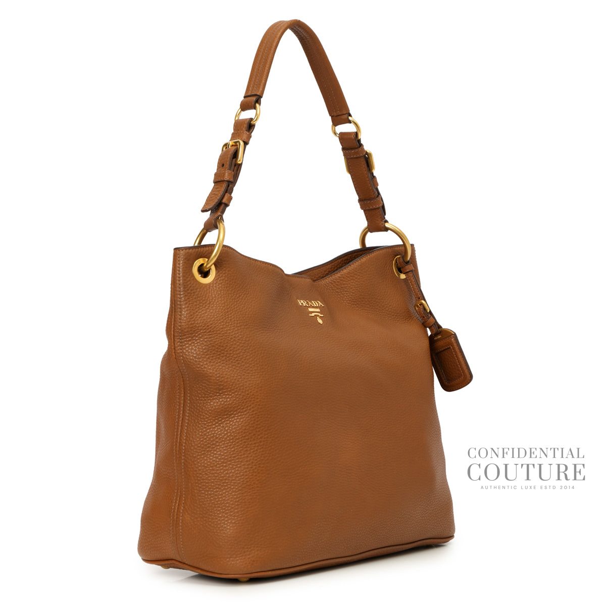 Brown Vitello Daino Leather Hobo Bag