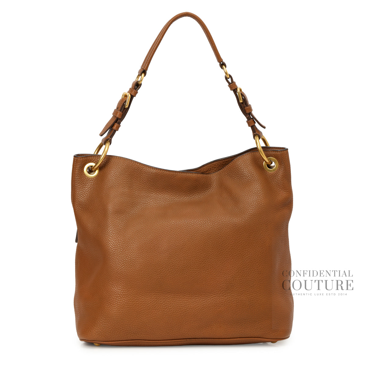 Brown Vitello Daino Leather Hobo Bag
