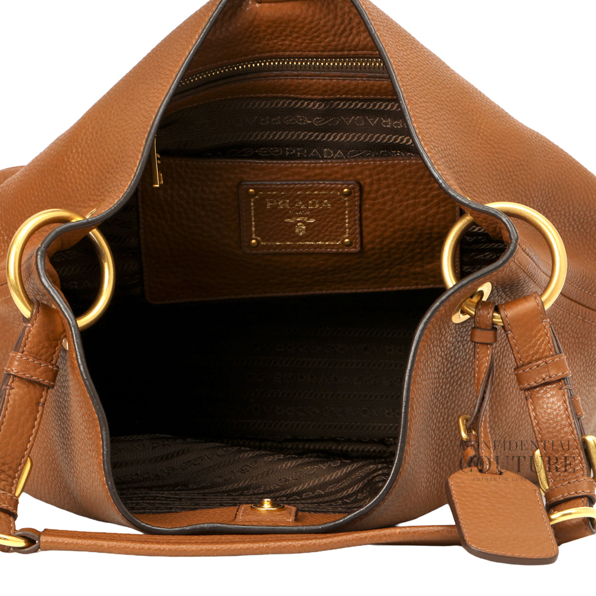Brown Vitello Daino Leather Hobo Bag