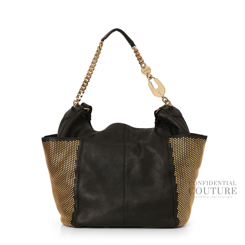 Jimmy Choo Black Anna Studded Leather Shoulder Bag