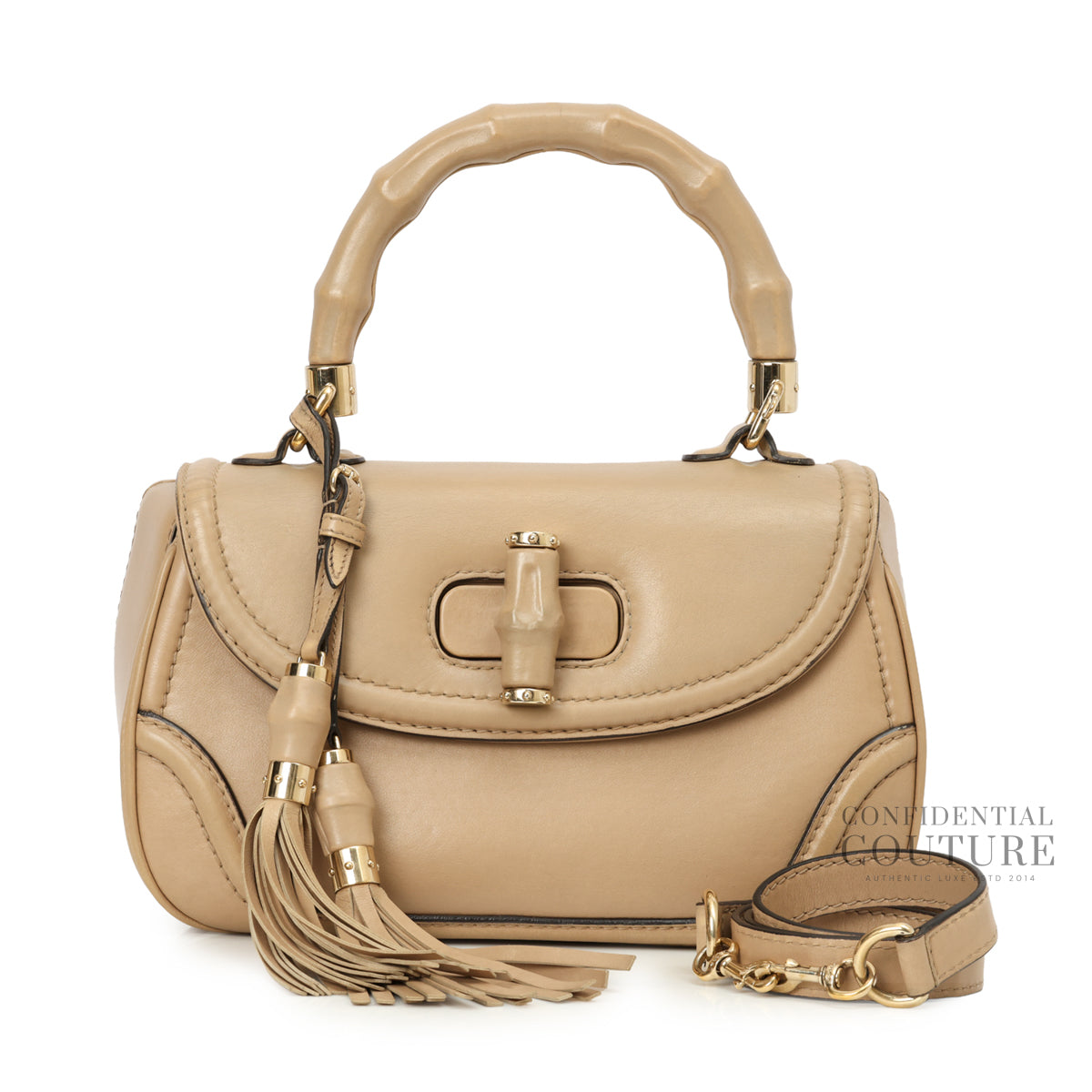 Authentic Pre-Loved — Boarded Dyana Beige Monochrome Bamboo Medium Top Handle Bag — Interior View