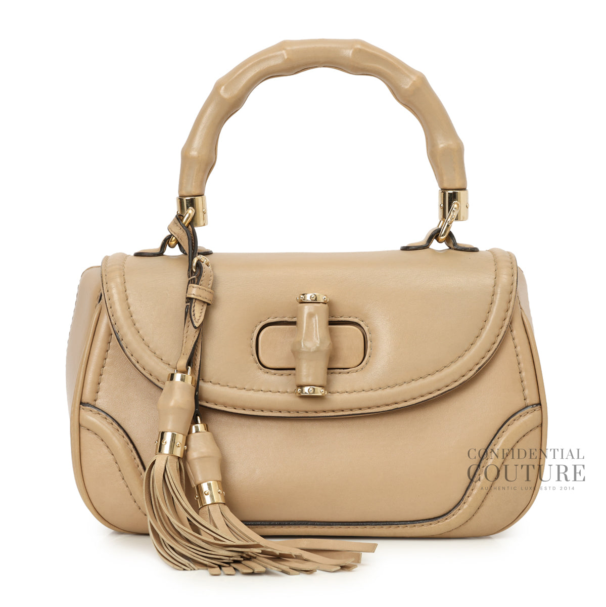 Authentic Pre-Loved — Boarded Dyana Beige Monochrome Bamboo Medium Top Handle Bag — Front View