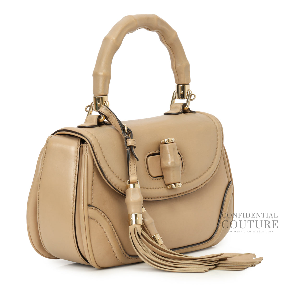 Authentic Pre-Loved — Boarded Dyana Beige Monochrome Bamboo Medium Top Handle Bag — Side View