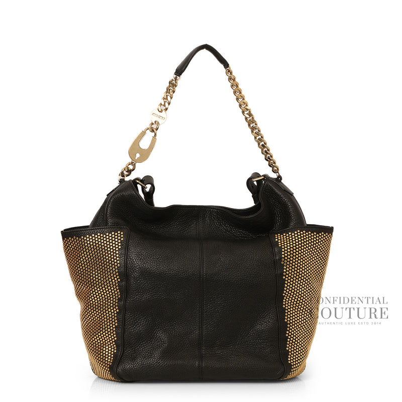 Jimmy choo black anna studded leather shoulder bag sale