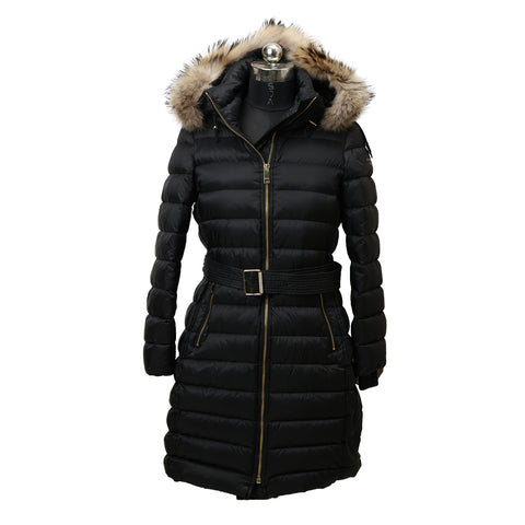 Black Long Nylon Hooded Puffer Coat M