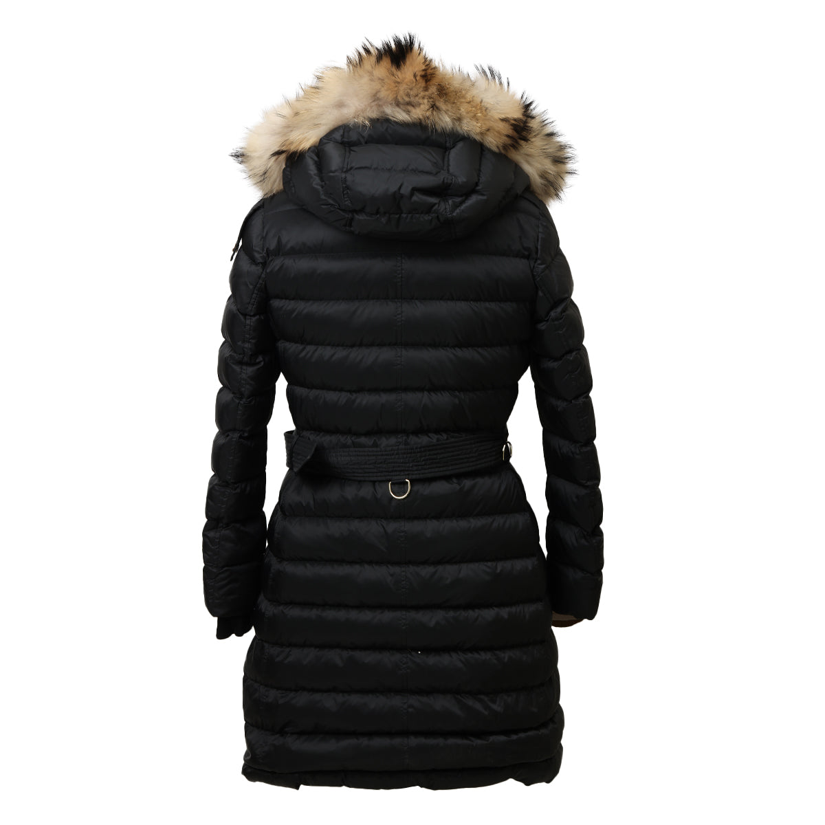 Black Long Nylon Hooded Puffer Coat M