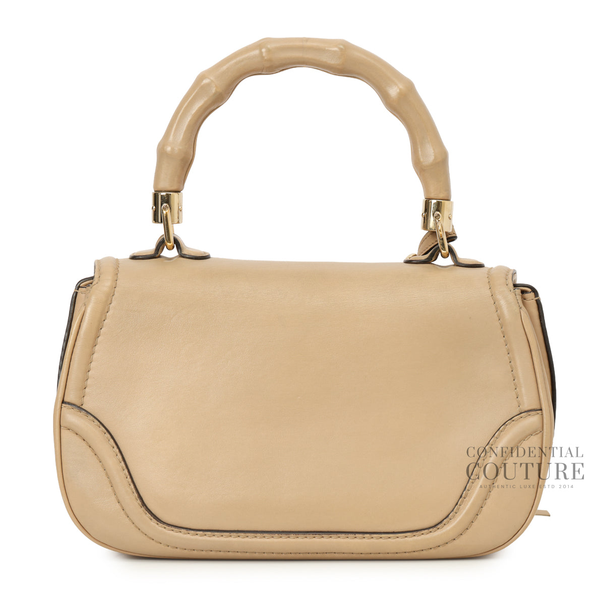 Authentic Pre-Loved — Boarded Dyana Beige Monochrome Bamboo Medium Top Handle Bag — Back View