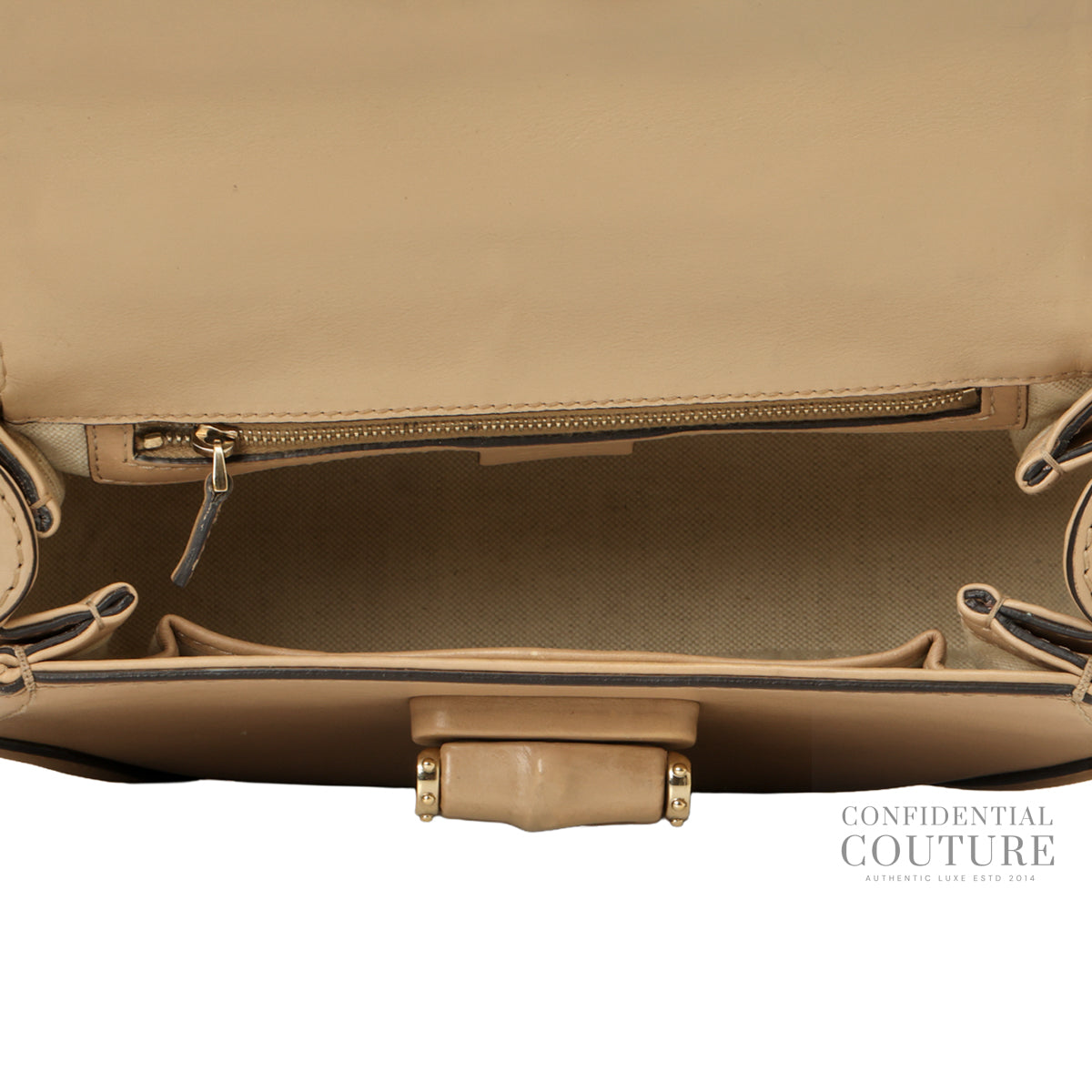 Authentic Pre-Loved — Boarded Dyana Beige Monochrome Bamboo Medium Top Handle Bag — Hardware Detail