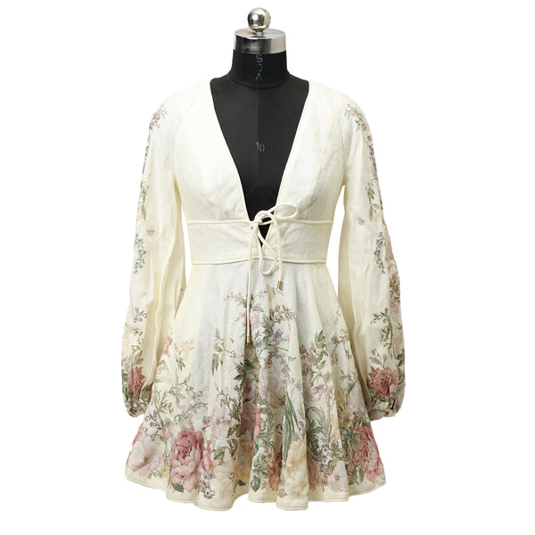zimmermann waverly plunge mini dress Cream floral Linen Skater Dress- AU 0/UK 8 A linen mini dress Color:#22-Orange workout Baltic Born Jada Ribbed