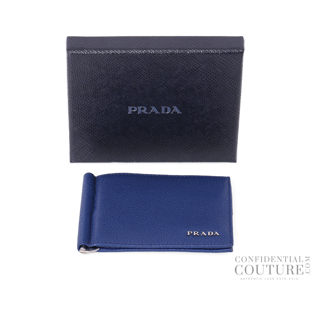 Shop Pre-Loved Prada Portaf. A Molla Bluette Vitello Grain Leather