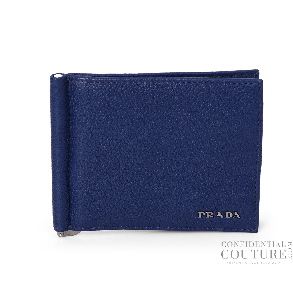 Shop Pre-Loved Prada Portaf. A Molla Bluette Vitello Grain Leather