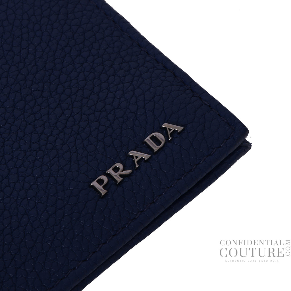 Shop Pre-Loved Prada Portaf. A Molla Bluette Vitello Grain Leather