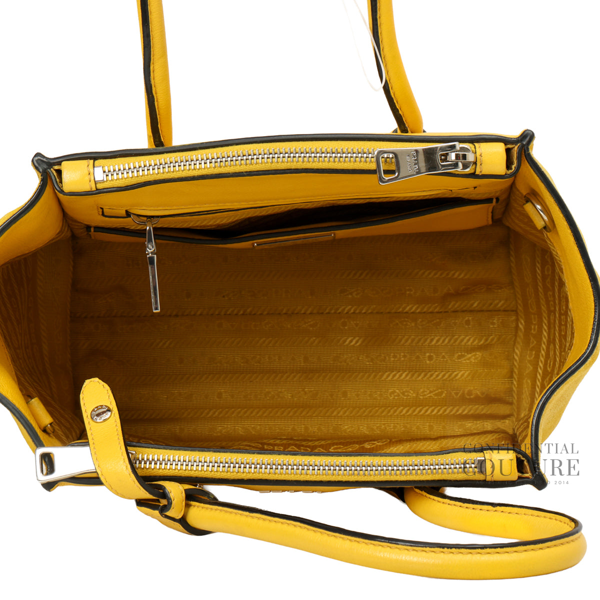 Authentic Pre-Loved — Yellow Glace Calfskin Leather and Suede Twin Pocket Double Handle Small Tote Bag — Hardware Detail