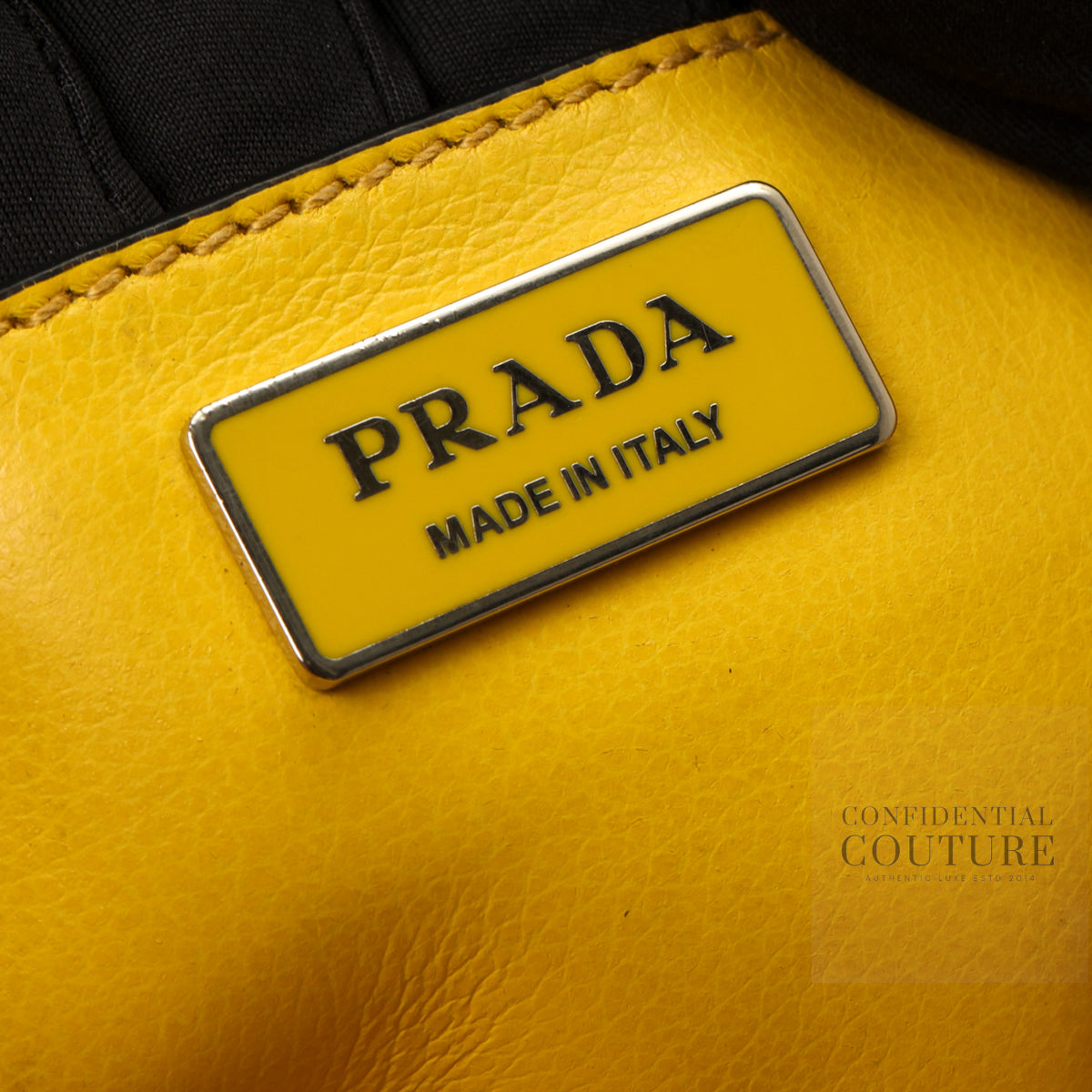 Authentic Pre-Loved — Yellow Glace Calfskin Leather and Suede Twin Pocket Double Handle Small Tote Bag — View 6