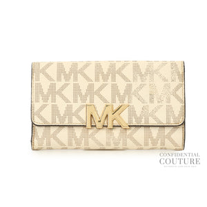 Pale Gold Jet Set Logo Tri-Fold Wallet