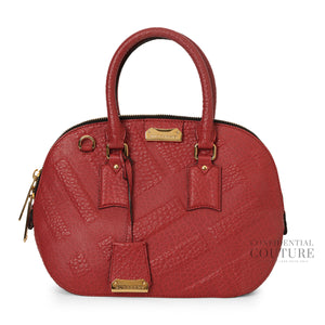 Brick Red Grained Check Embossed Leather Small Orchard Satchel Bag