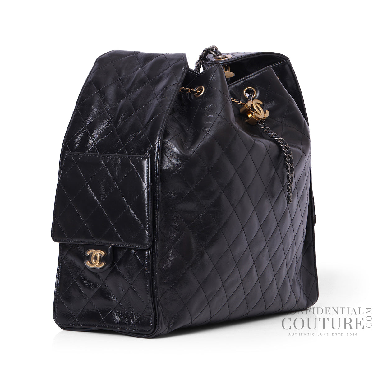 25 Black Large BackpackGrained Calfskin & Gold-Tone Metal