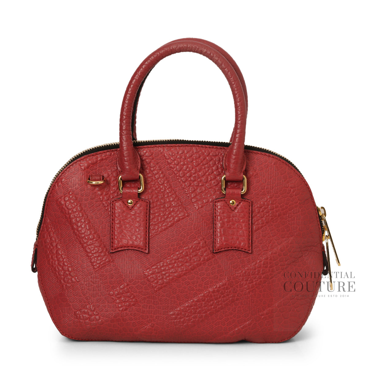 Brick Red Grained Check Embossed Leather Small Orchard Satchel Bag