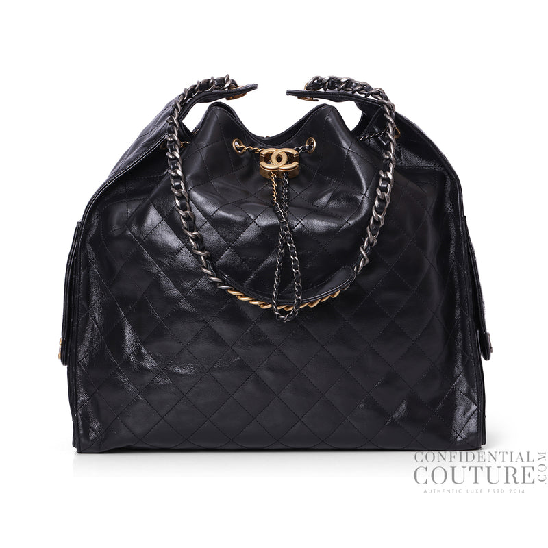 Chanel 25 Black Large BackpackGrained Calfskin & Gold-Tone Metal