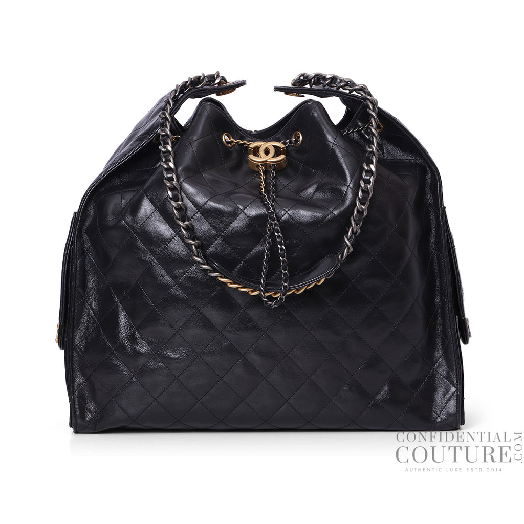 authentic chanel black quilted leather large backpack Shop Pre-Loved Chanel 25 Black Large Tote in Grained Calfskin – 100% Authentic – Confidential Couture