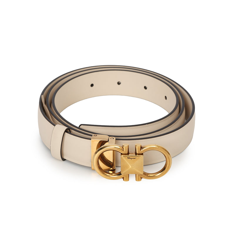 Gancini Studded Off White Leather Belt