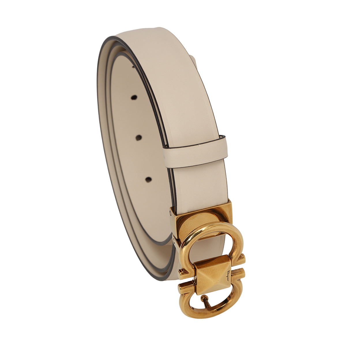 Gancini Studded Off White Leather Belt