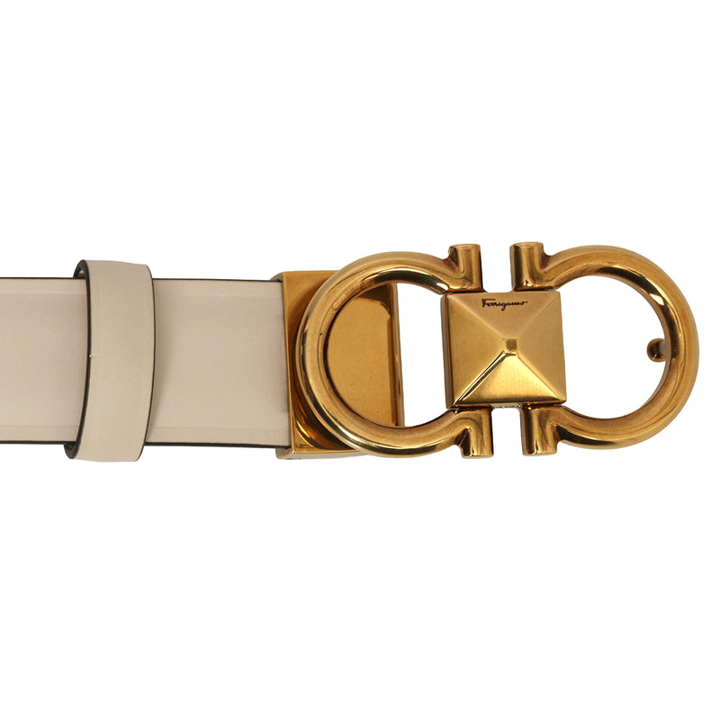 Gancini Studded Off White Leather Belt