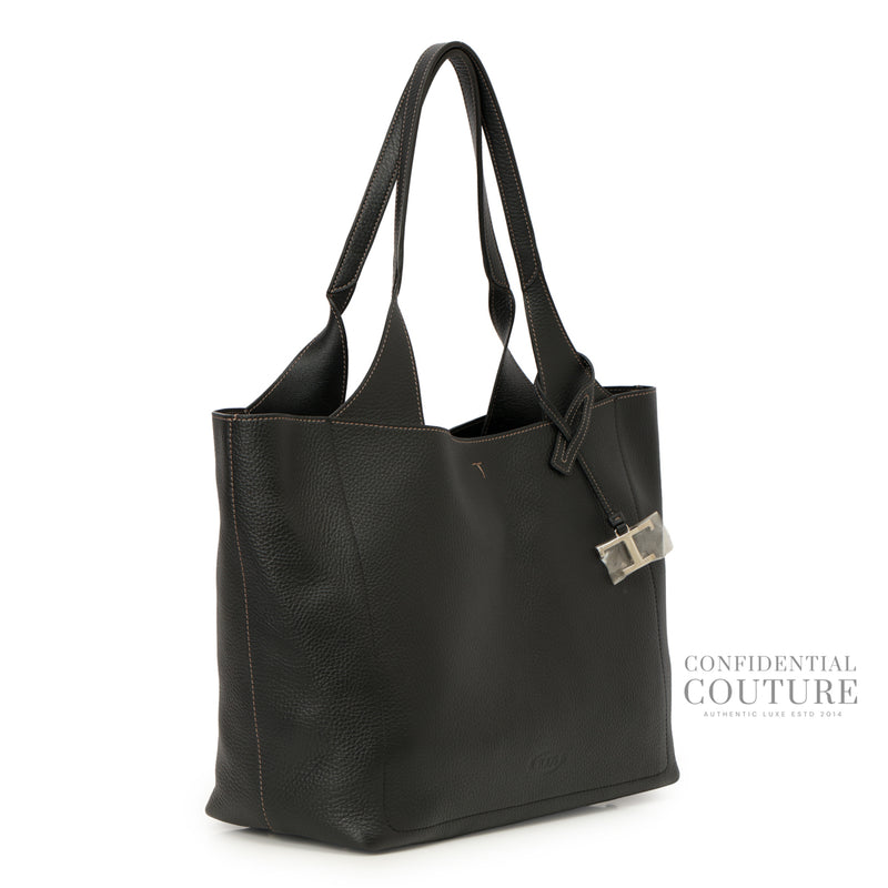 APA Medium Black Leather Tote Bag