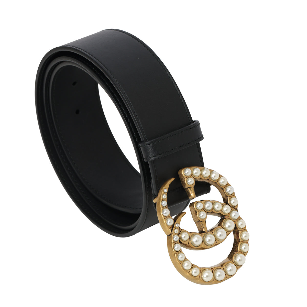 GG Marmont Pearls Black Leather Belt 40