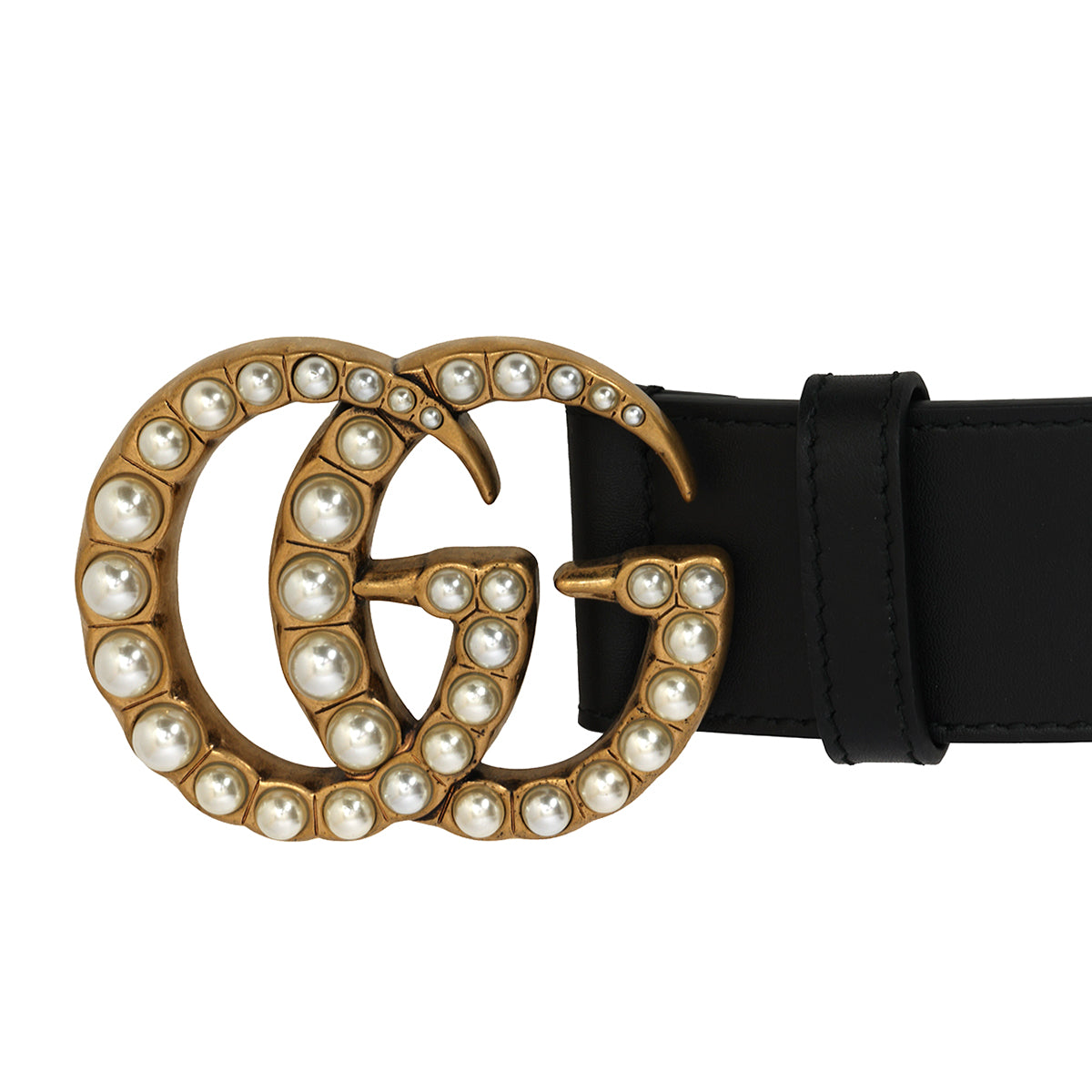 GG Marmont Pearls Black Leather Belt 40