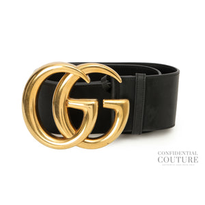 Black GG Marmont Wide Leather Belt- 75/30