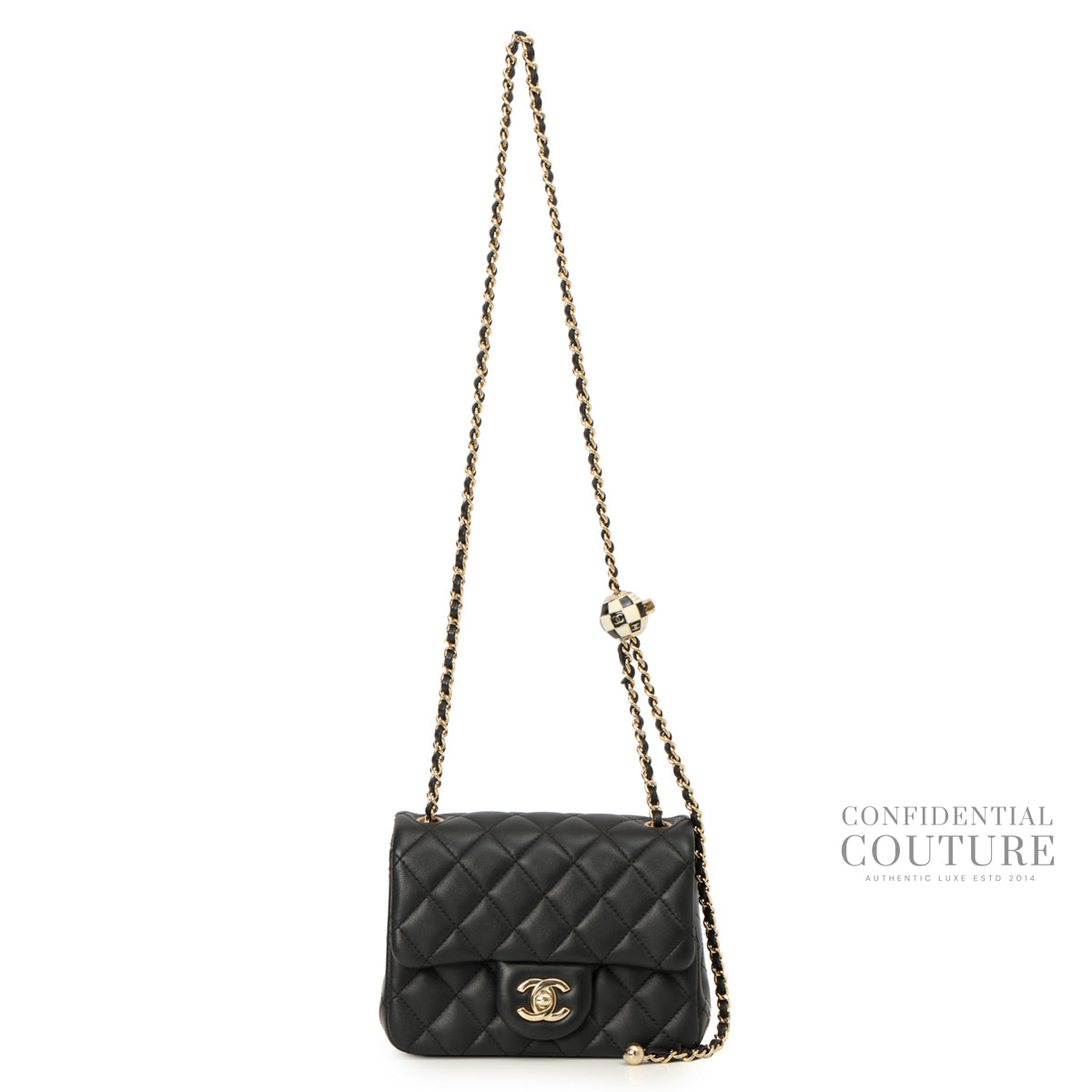 Black Square Mini Pearl Crush Flap Bag