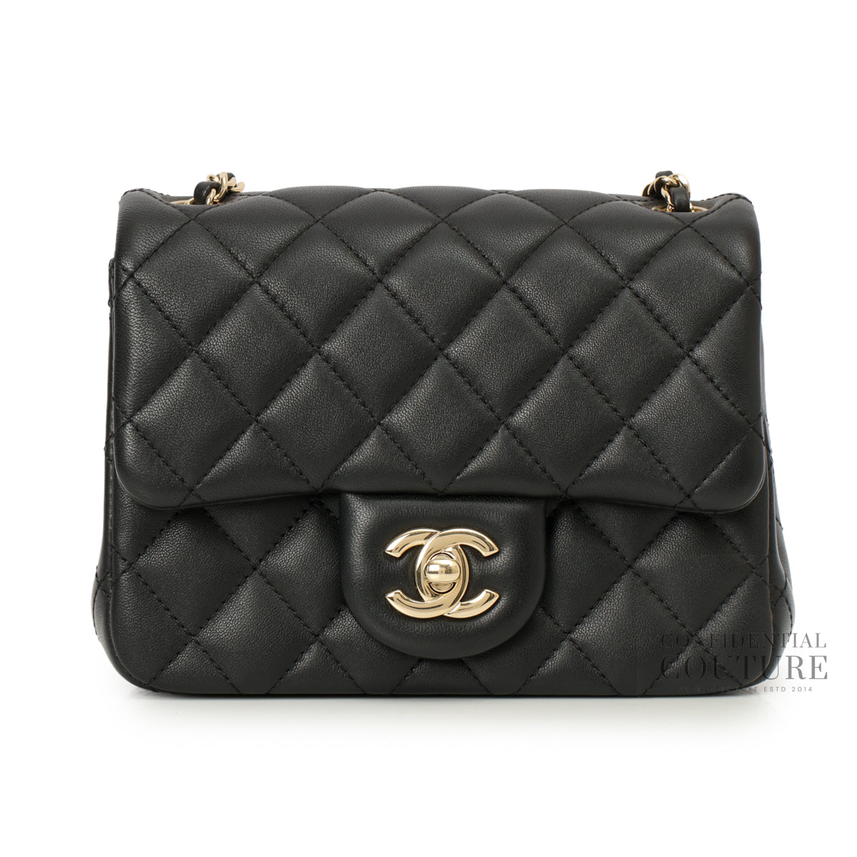 Black Square Mini Pearl Crush Flap Bag