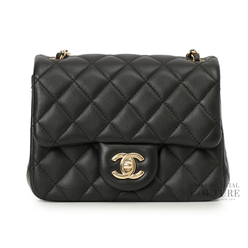 Black Square Mini Pearl Crush Flap Bag