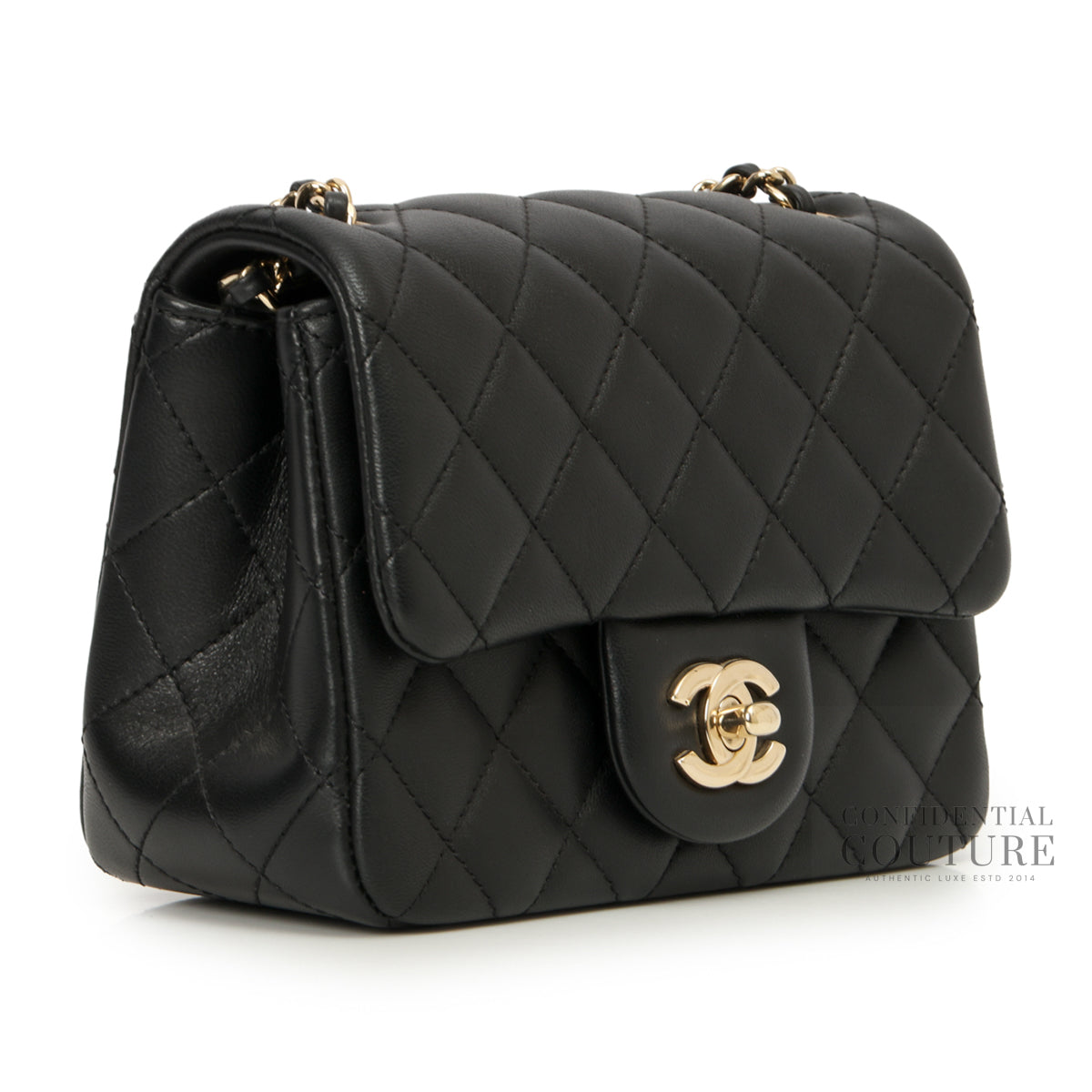 Black Square Mini Pearl Crush Flap Bag