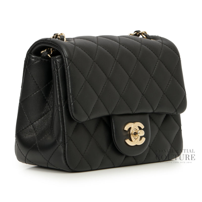 Black Square Mini Pearl Crush Flap Bag