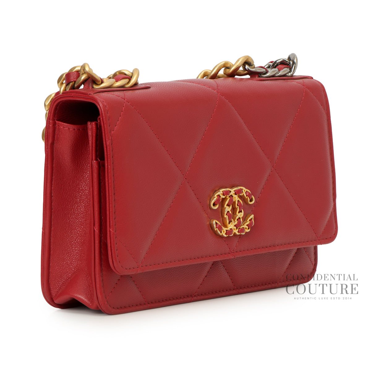 Authentic Pre-Loved — 19 Maroon Wallet On Chain Bag — Side View