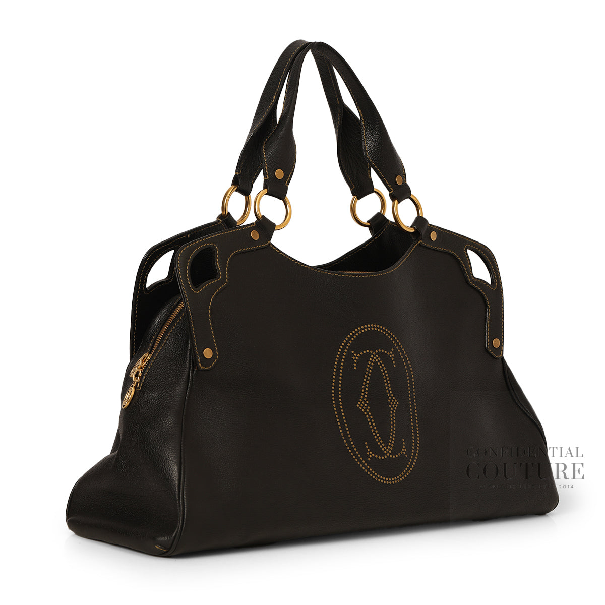 Black Leather Calfskin Leather Large Marcello de Cartier Bag
