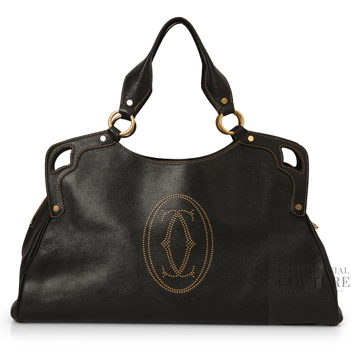 Black Leather Calfskin Leather Large Marcello de Cartier Bag