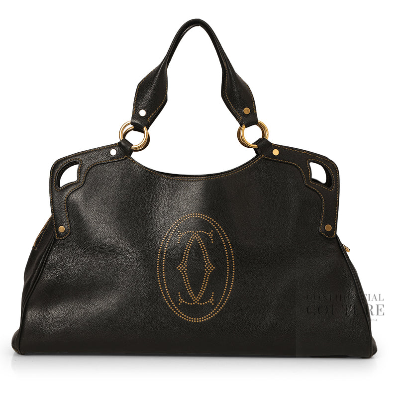 Pre-loved Cartier Black Leather Calfskin Leather Large Marcello de Cartier Bag