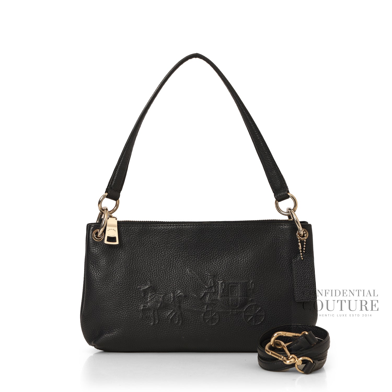Navy Leather Horse and Carraige Shoulder Bag