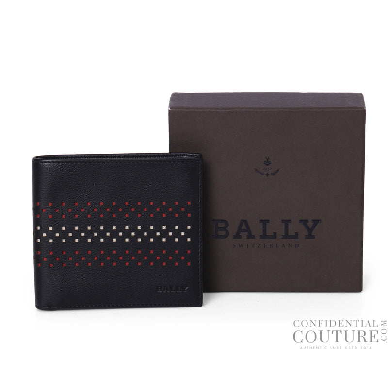 Leather women pre loved bally black perforated bifold wallet