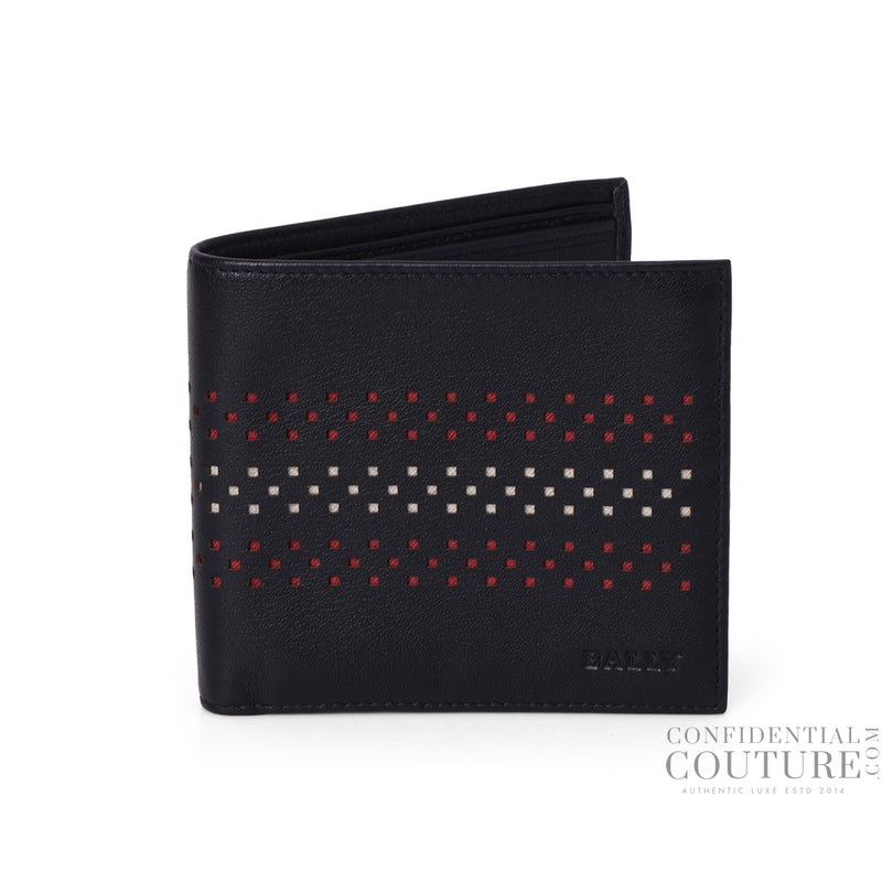 Bally Black Perforated Bifold wallet