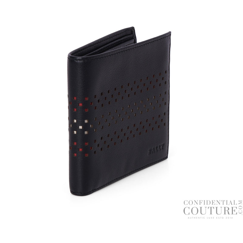 Women pre loved Bally Black Perforated Bifold wallet