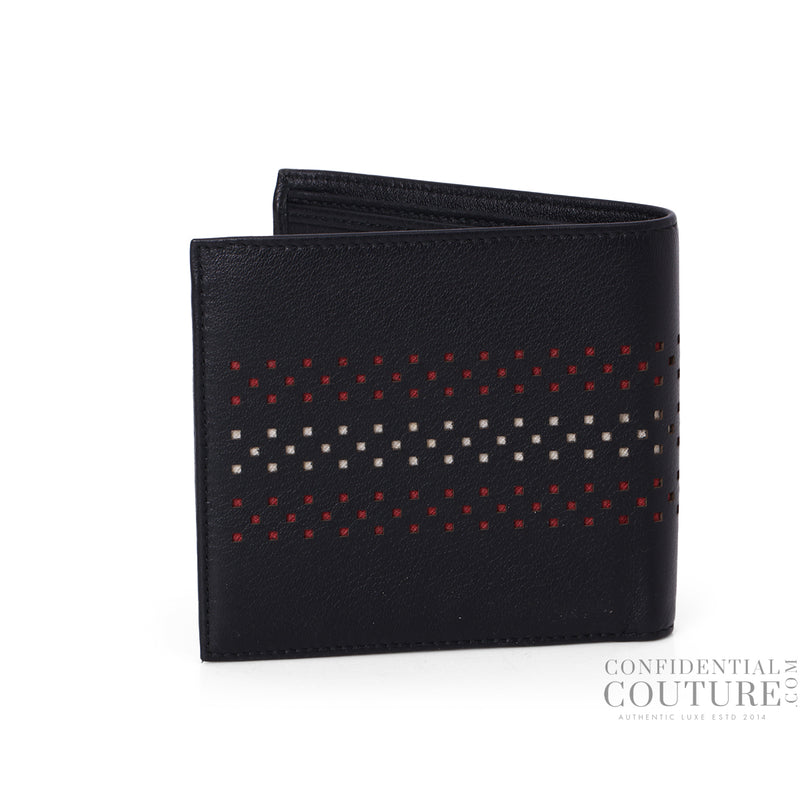 Women pre loved bally black perforated bifold wallet sale