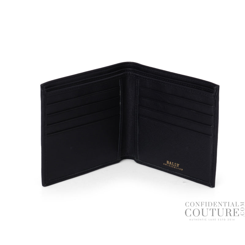 Leather women pre loved bally black perforated bifold wallet