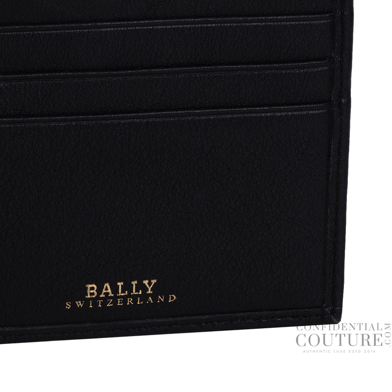 Leather women pre loved bally black perforated bifold wallet