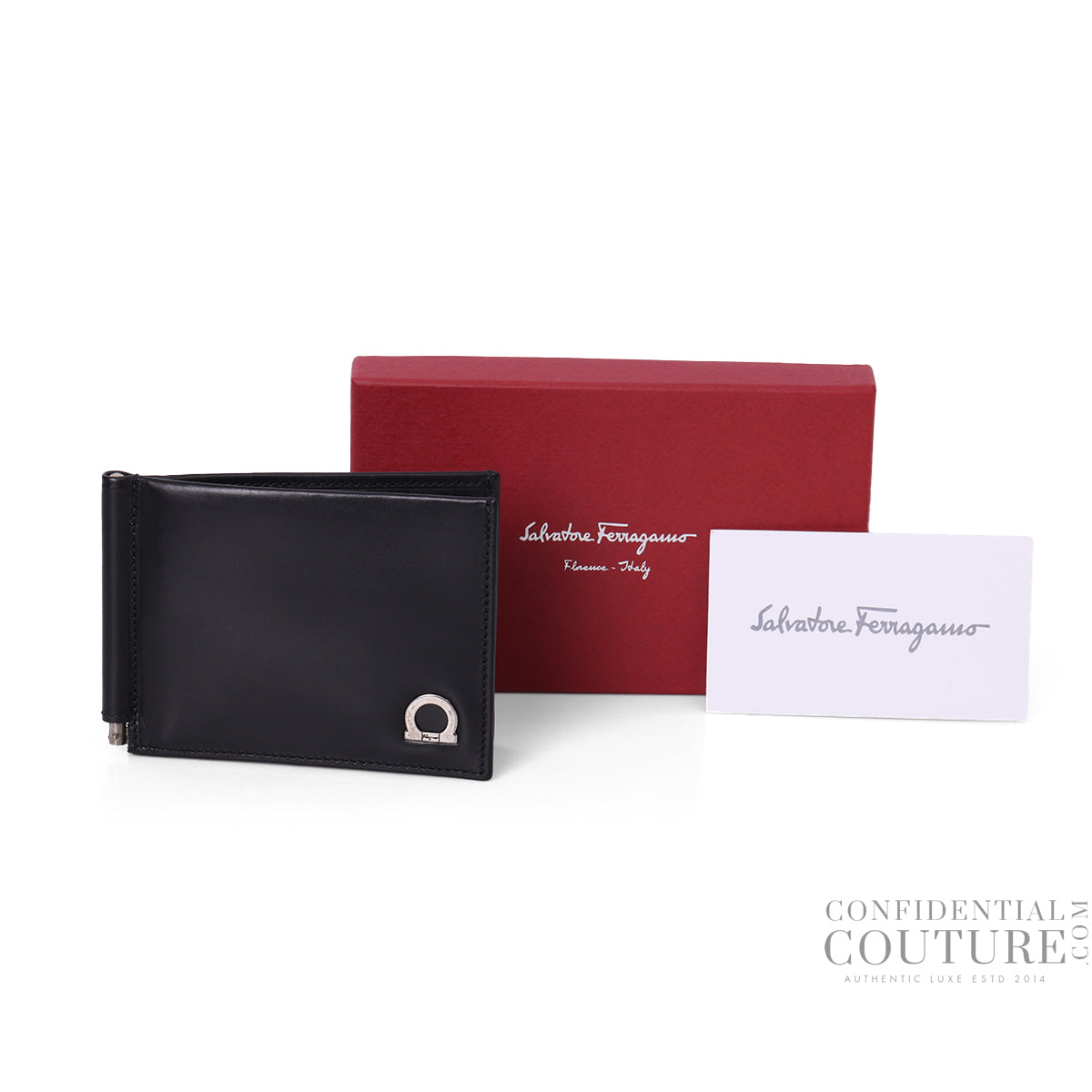 Black Smooth Leather Money Clip Wallet